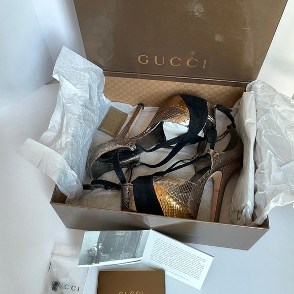 Gucci Exotic Python Leather Platform Heels 7.5 - Picture 12 of 14